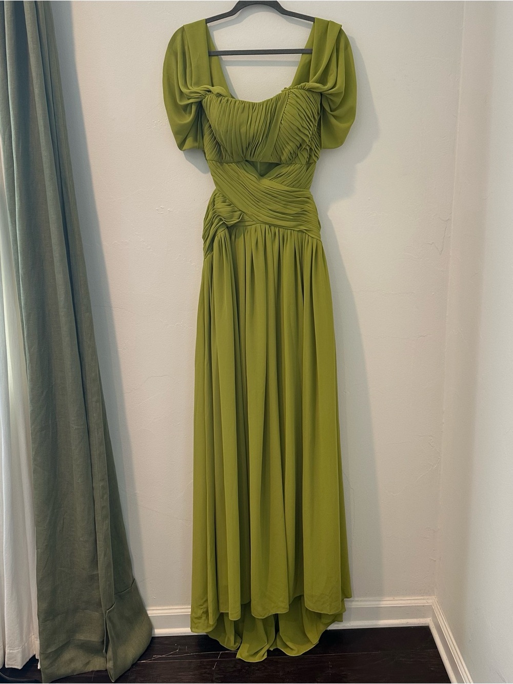 Off-Shoulder Lime Green Evening Dress - Picture 6 of 15